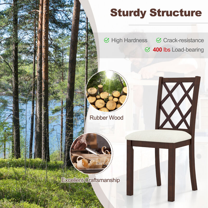 Dining Chair Set of 2 with Upholstered Seat Cushion and Rubber Wood Legs