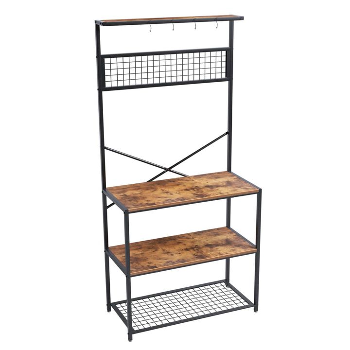 Hivvago Modern Metal Wood 4-Shelf Kitchen Baker's Rack Microwave Stand