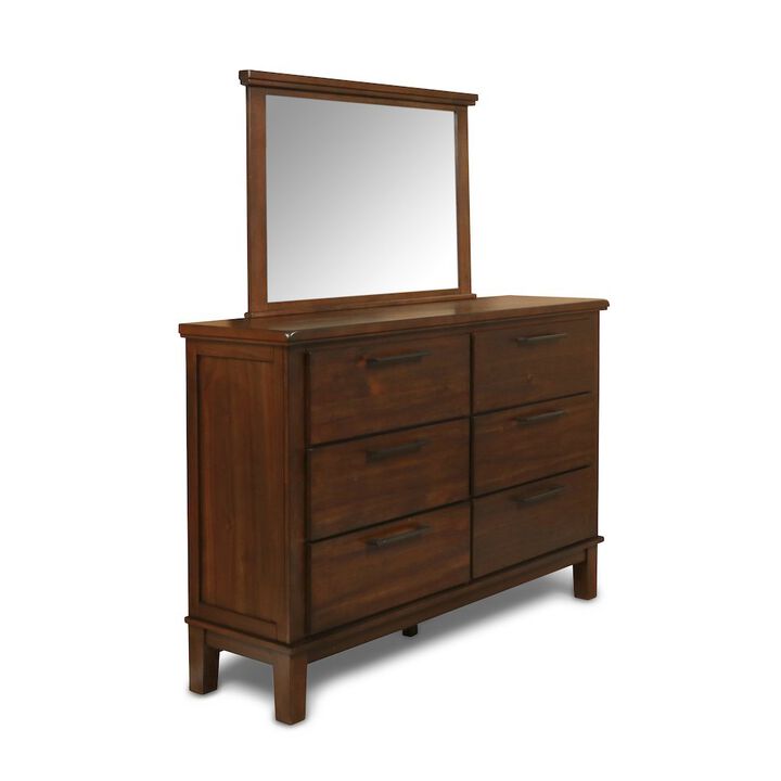 New Classic Furniture Cagney Wood 6-Drawer Dresser with Mirror, Chestnut