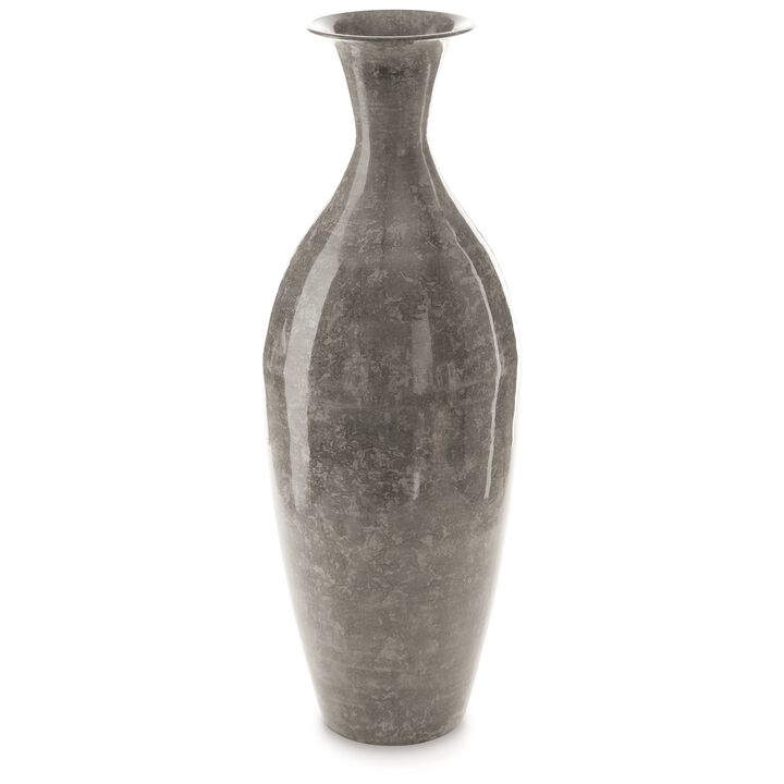 Lery Flower Vase Home Decor, Tapered Neck, High Gloss Gray Metal Finish - Benzara