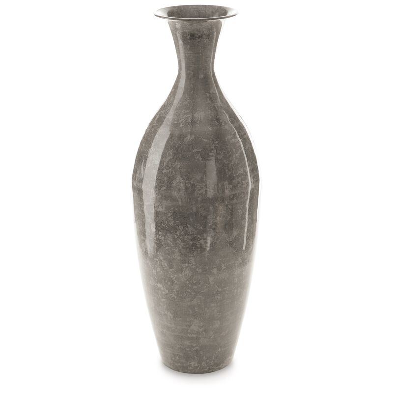 Lery Flower Vase Home Decor, Tapered Neck, High Gloss Gray Metal Finish - Benzara