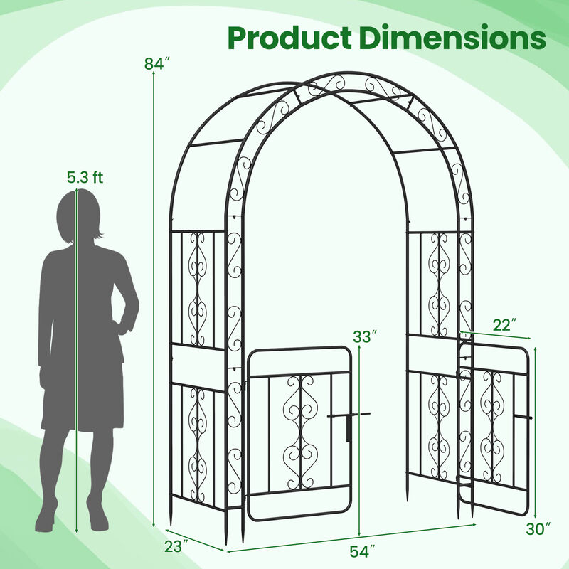 Garden Arbor with Gate with Multiple Side Crossbars and 4 Sharp Ground Stakes