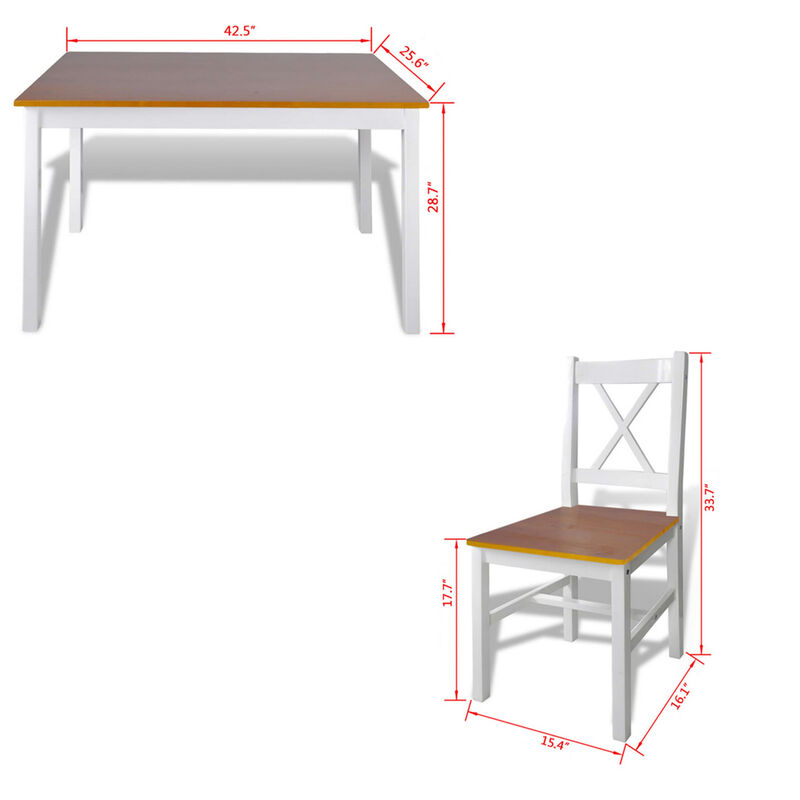 5pc Dining Table Set, 43 Inch Rectangular, 4 Chairs, Brown White Wood - Benzara