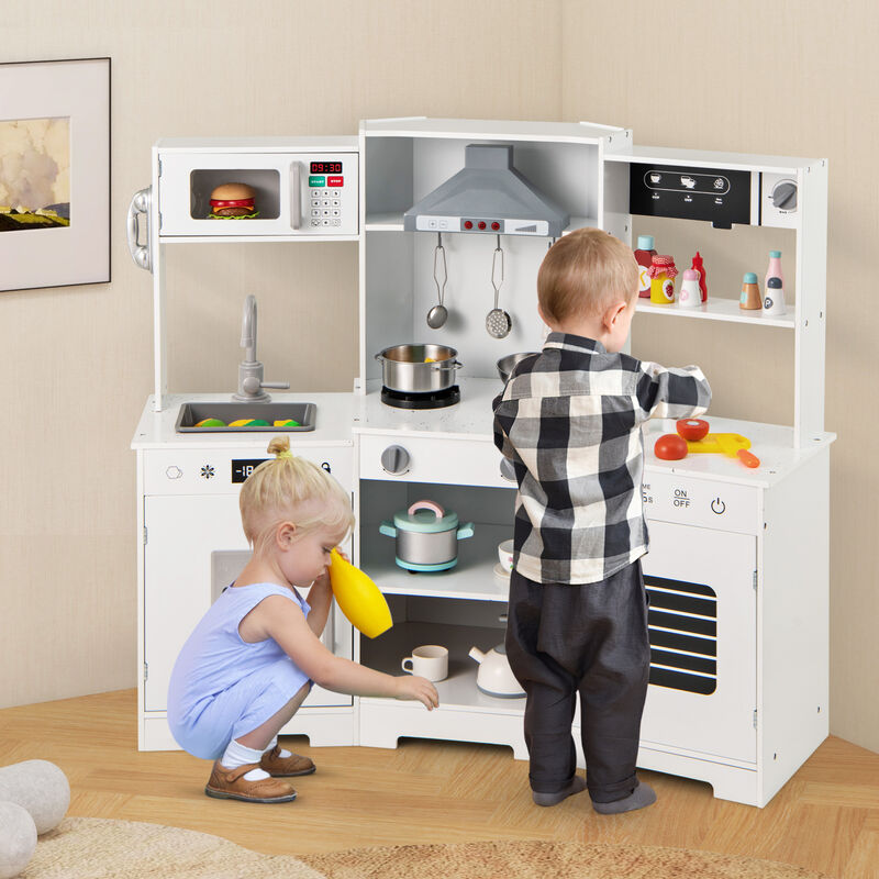 Pretend Play Kitchen Toy Set with Range Hood Real Sounds and Lights for Interactive Fun