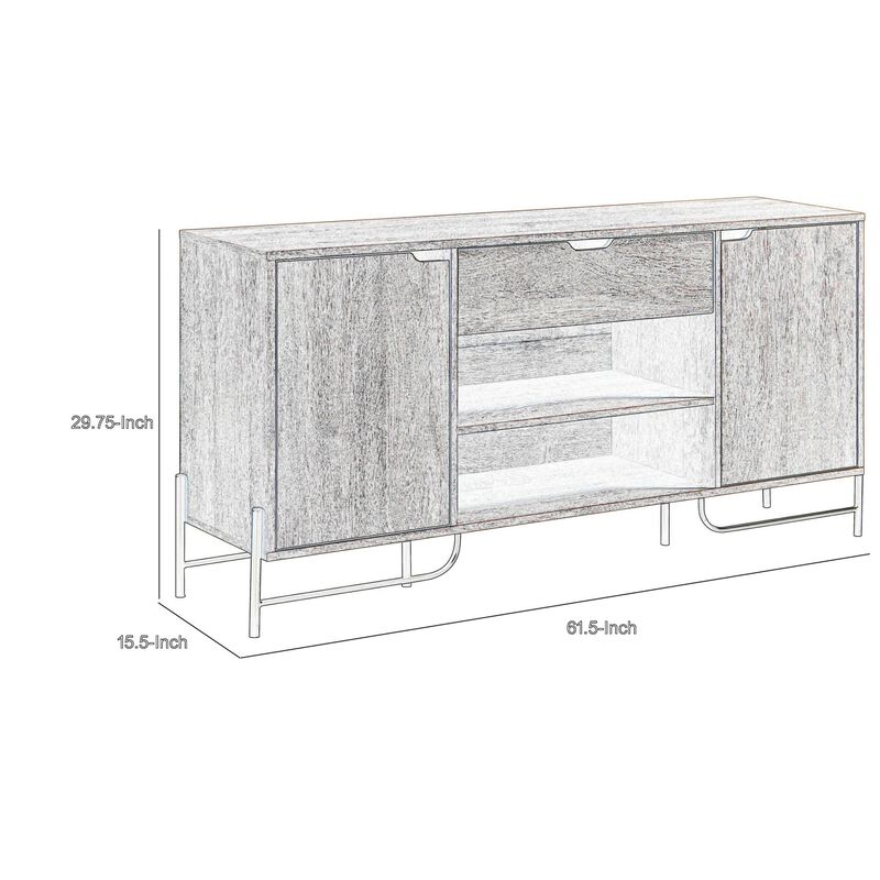 Bery 62 Inch TV Media Entertainment Console, 2 Cabinets, 1 Drawer, White - Benzara