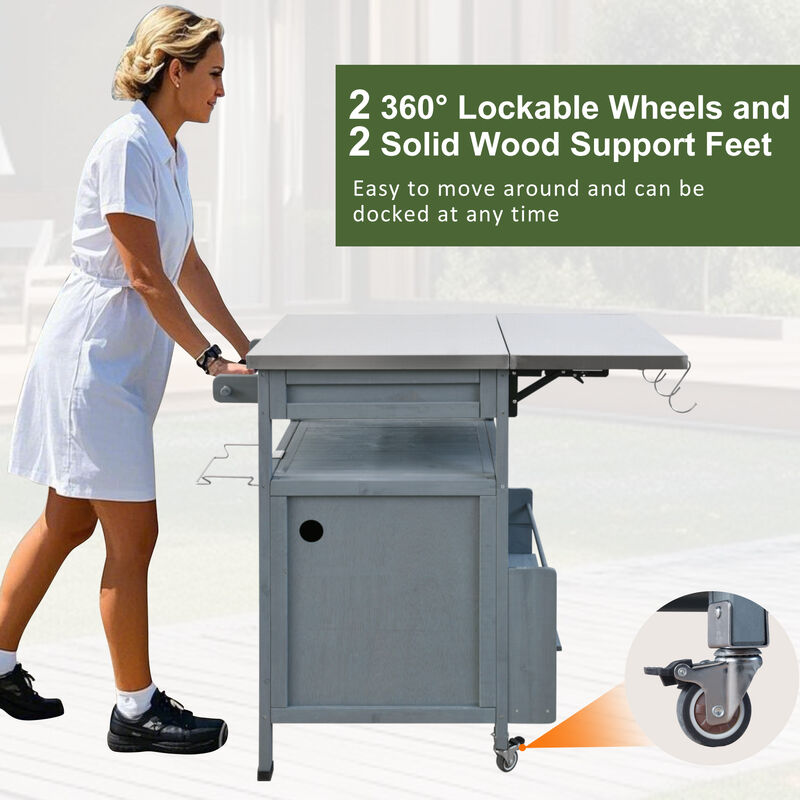 Merax Outdoor Grill Cart Kitchen Island with Stainless Steel Top