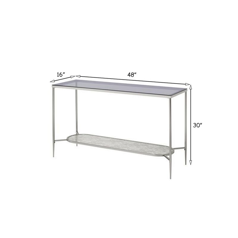 Sofa Table with Textured Obround Shelf, Silver-Benzara