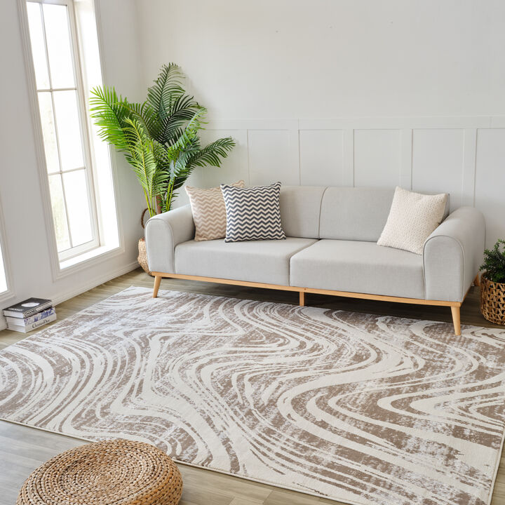 Nomad Abstract Coastal Blue Beige Indoor Area Rug