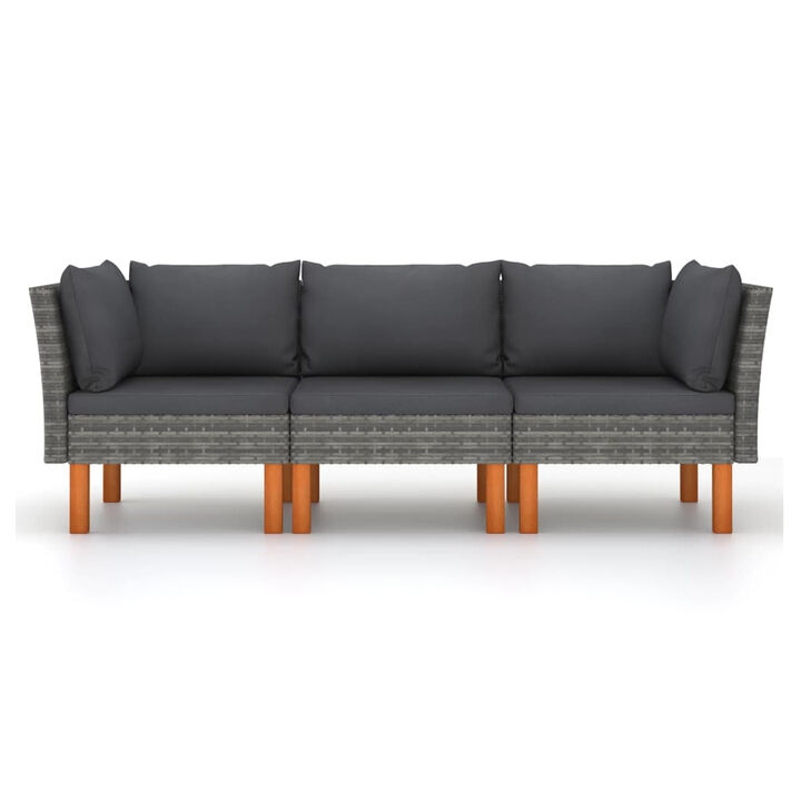 Casey Modular Outdoor Sofa, Gray Rattan, Brown Wood Legs, 25 Inch - Benzara