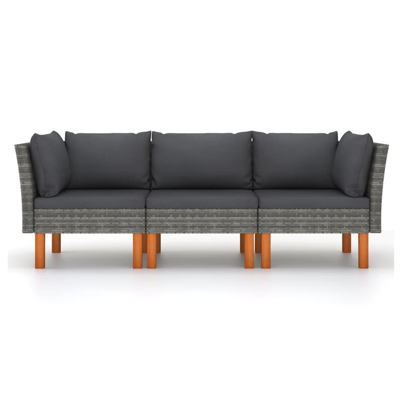 Casey Modular Outdoor Sofa, Gray Rattan, Brown Wood Legs, 25 Inch - Benzara