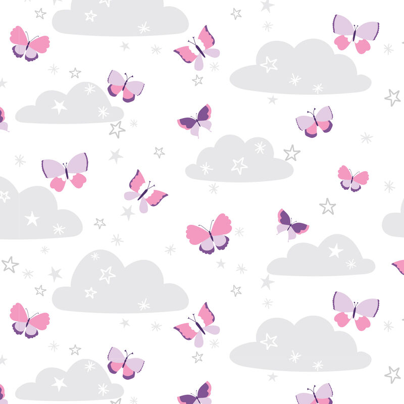 Bedtime Originals Butterfly Kisses Pink/White/Gray Cloud/Star Fitted Crib Sheet