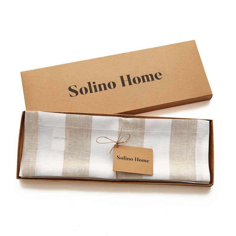 Solino Home 100% Pure Linen 14 x 19 Inch Placemats Set of 4 | Cabana Stripe