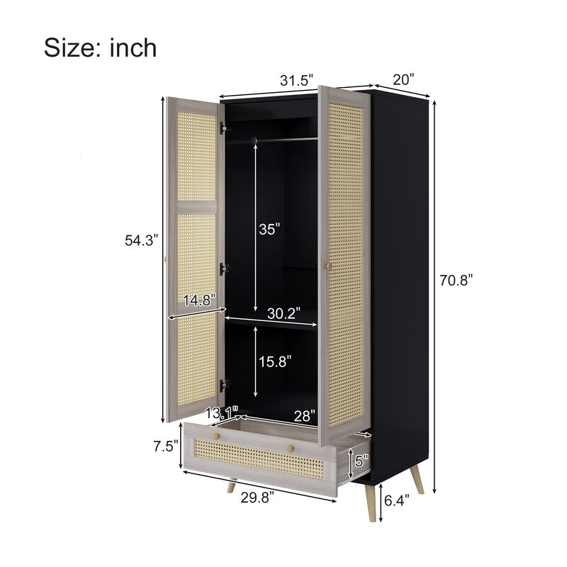 Merax Boho Armoire Wardrobe Closet Clothes Storage Cabinet