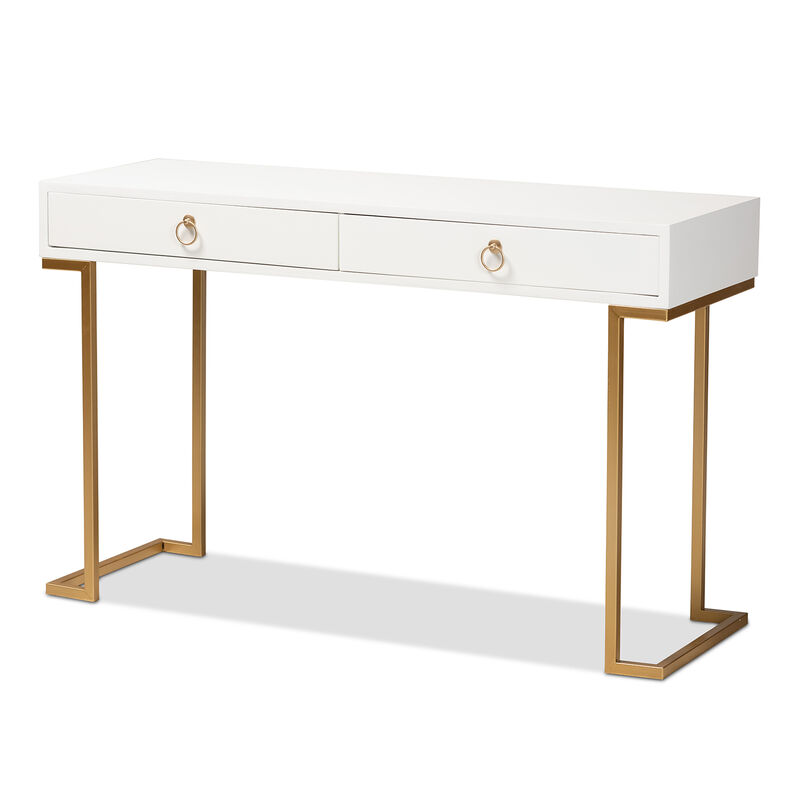 Baxton Studio Beagan Modern White Finished Wood And Gold Metal 2 Drawer Console Table