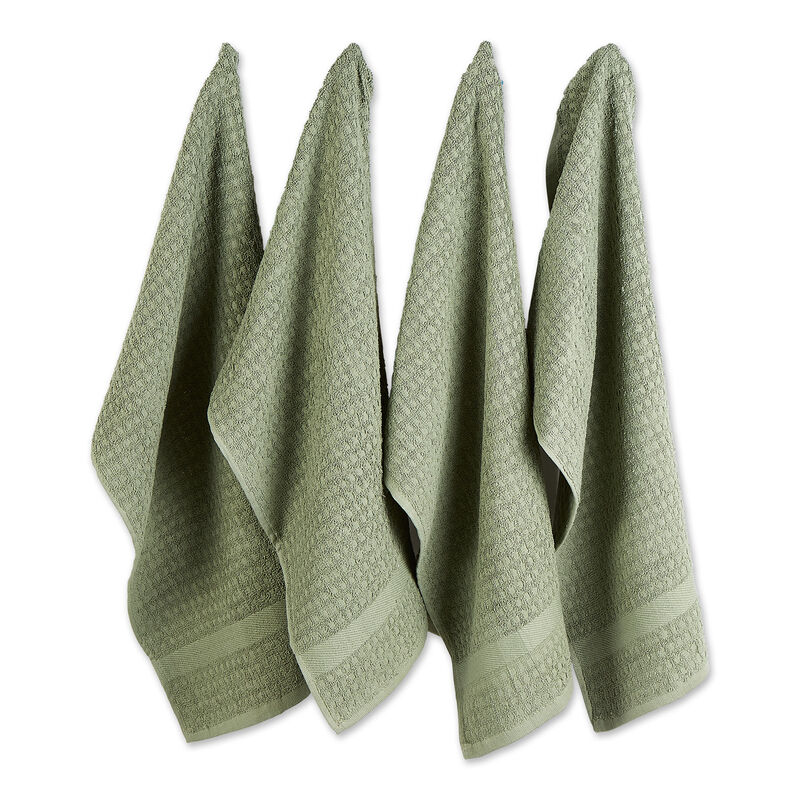 Set of 4 Solid Artichoke Green Waffle Terry Dish Towel  26"