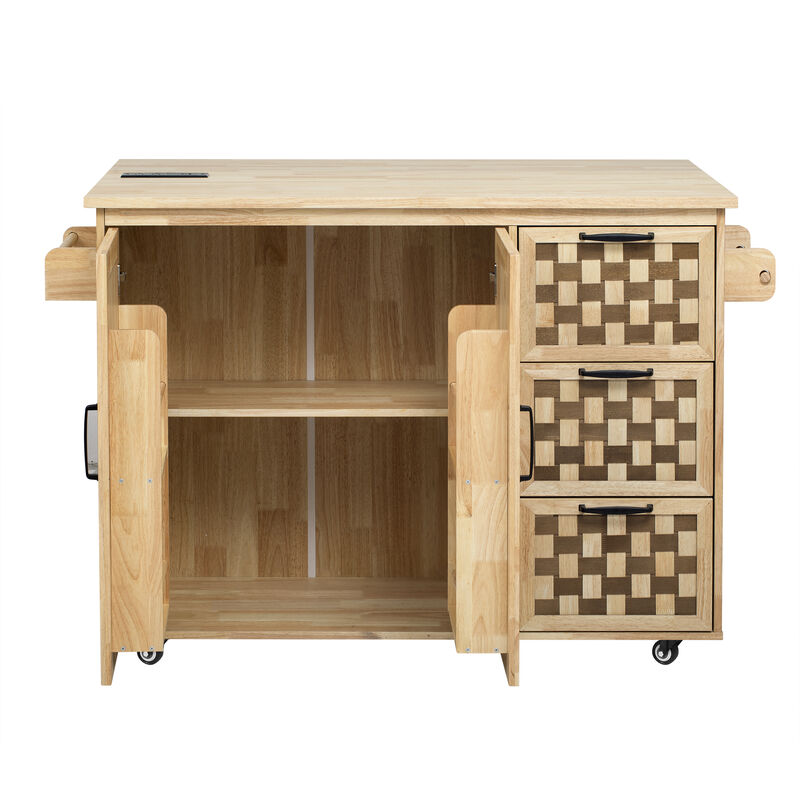 Merax Woven Checkerboard Pattern Kitchen Island