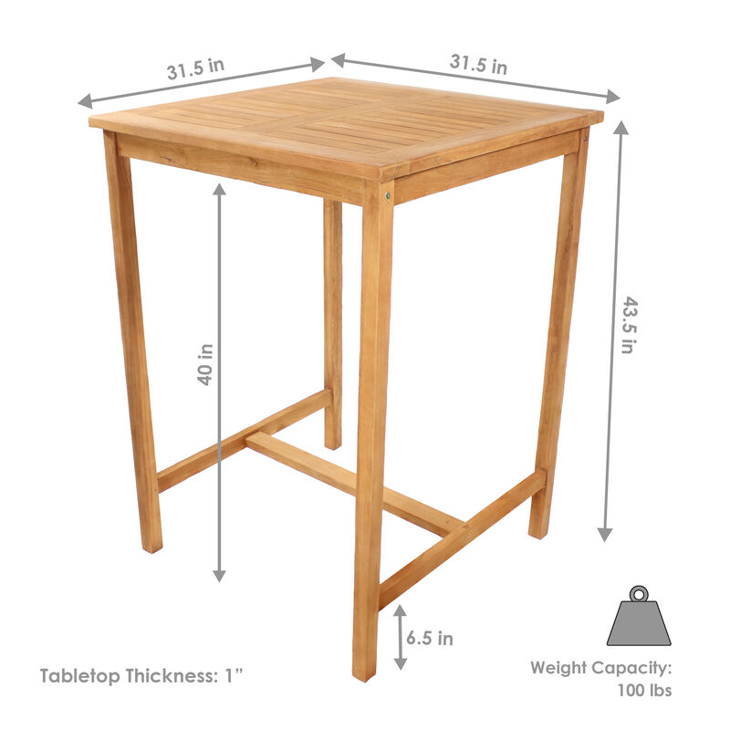 Sunnydaze 31" Square Teak Wood Outdoor Bar Table