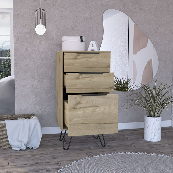 DEPOT E-SHOP Begonia Light Dresser, Superior Top,Three Drawers, Hairpin Legs, Light Oak