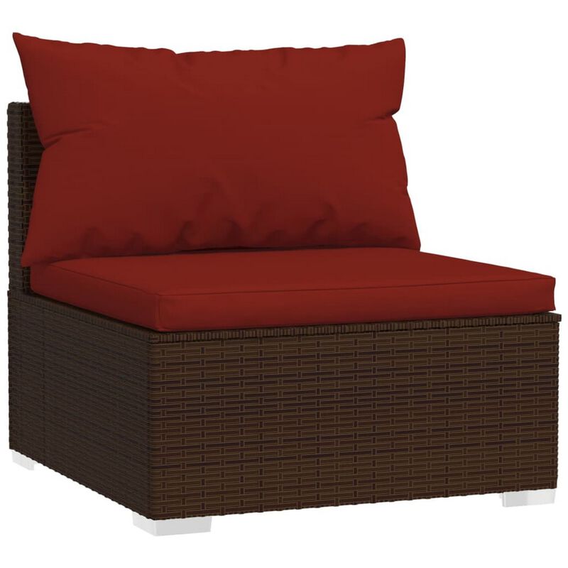 Joez 4pc Outdoor Modular Lounge Sofa Set, Coffee Table, Rattan, Red - Benzara