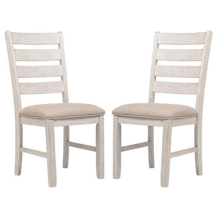 Fabric Dining Side Chair with Ladder Back, Set of 2, White and Brown - Benzara