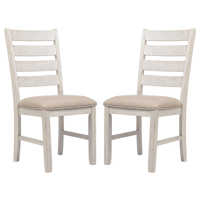 Fabric Dining Side Chair with Ladder Back, Set of 2, White and Brown - Benzara