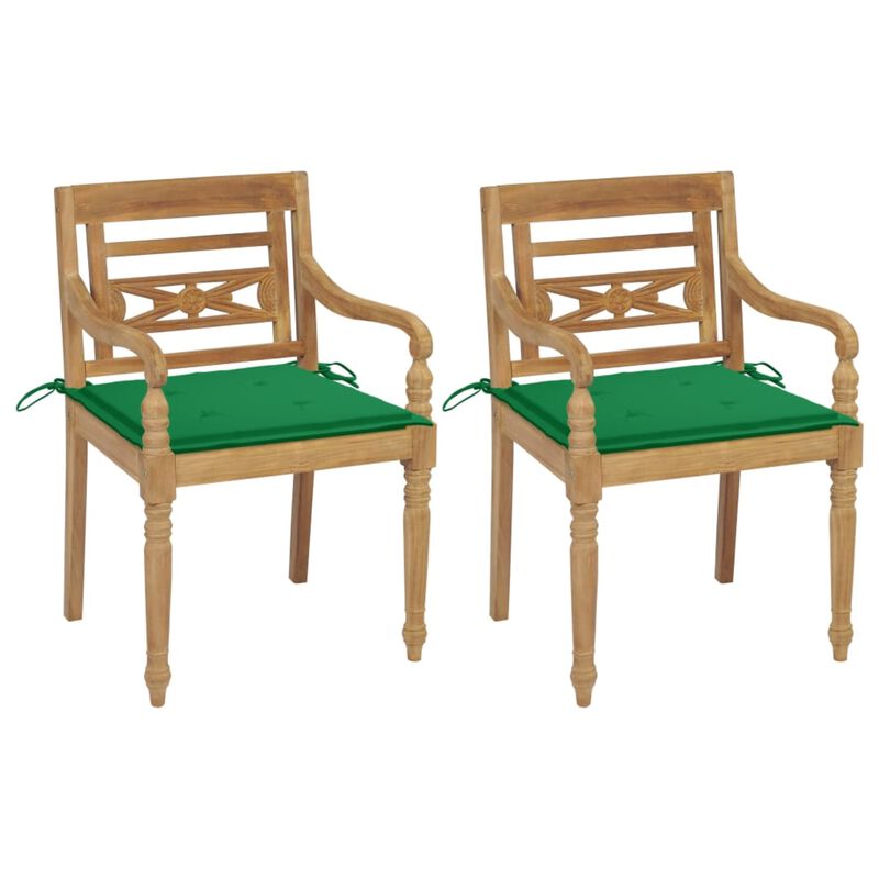 vidaXL Batavia Chairs 2 pcs with Green Cushions Solid Teak Wood