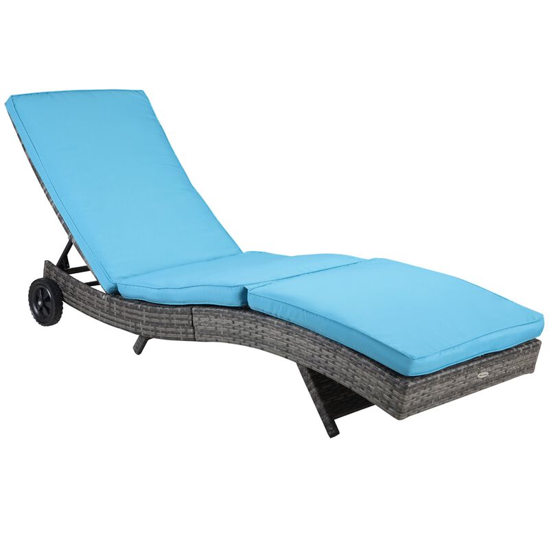Sky Blue Patio Recliner: Wicker Chaise with 5-Level Backrest