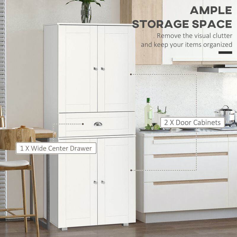 White Kitchen Tower: Tall Freestanding Pantry Cabinet with Double Doors