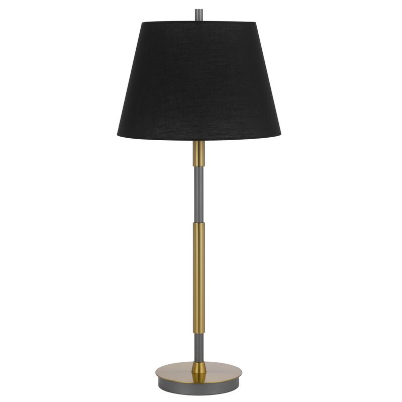 Siu 30 Inch Table Lamp, Gold Metal Thin Pole w Finial, Black Shade - Benzara