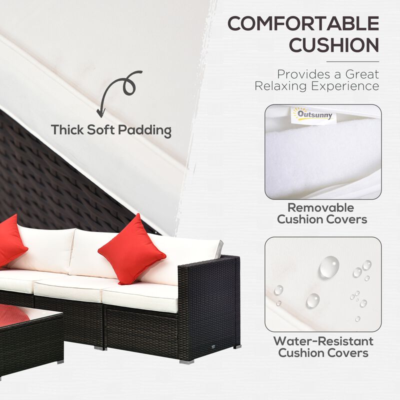Complete Patio Lounge: 6-Piece White Wicker Set with Glass Coffee Table
