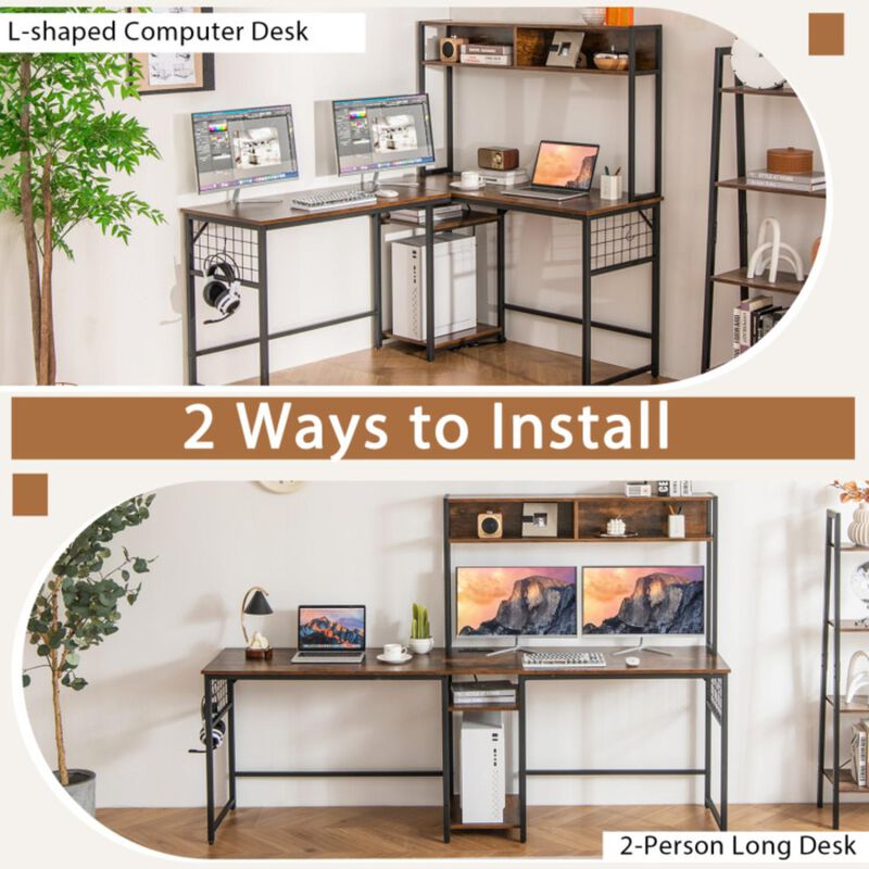 Hivvago L-shaped Desk with Power Outlet Hutch