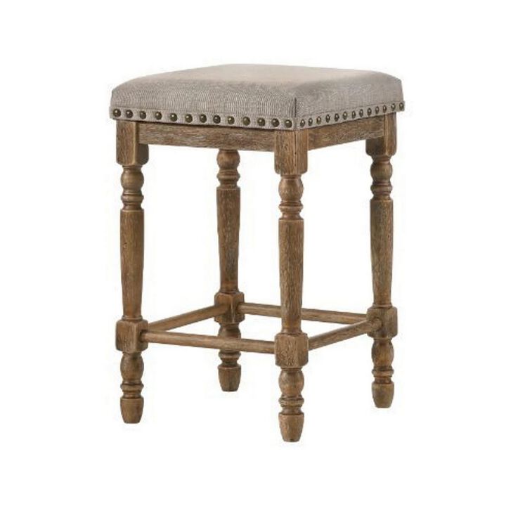 24 Inch Classic Wood Counter Height Stool, Upholstered, Set of 2, Gray-Benzara