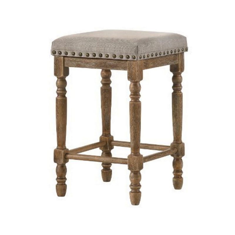 24 Inch Classic Wood Counter Height Stool, Upholstered, Set of 2, Gray-Benzara