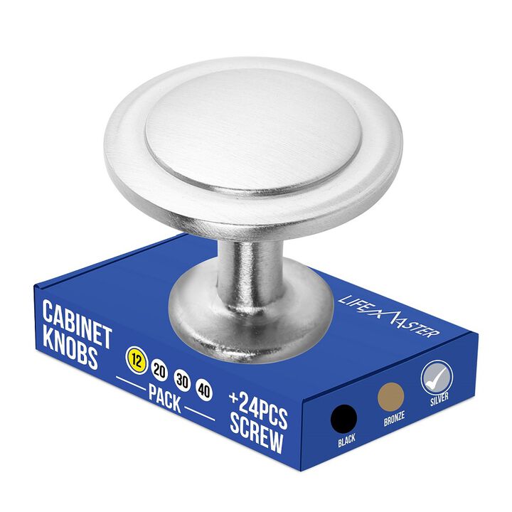 12pcs 1-1/4 inch Kitchen Cabinet Knobs - Rust-Proof Brushed Nickel Finish, Modern Design, Strong Zinc Alloy, Easy Installation, Complete Set with 24 Screws