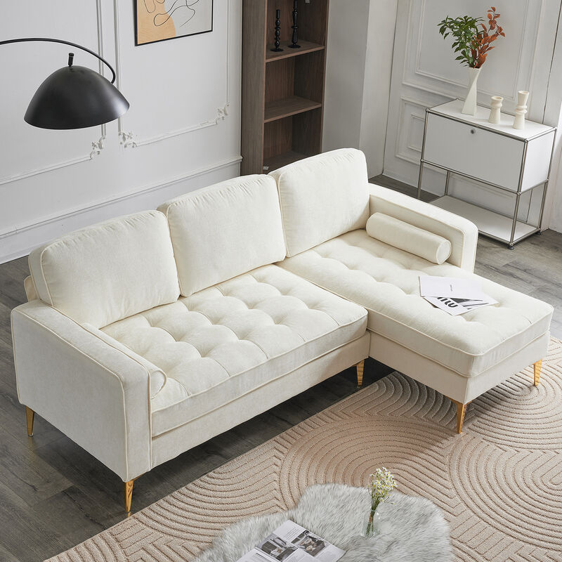 Modern Chenille Modular Sofa, 3-Seater with Footstool & Gold Legs
