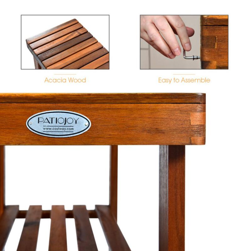 Hivvago Freestanding Wood Bench with 3-Tier Storage Shelves