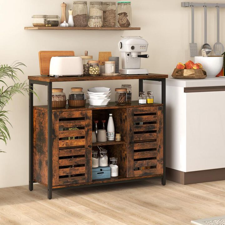 Hivvago Buffet Cabinet Industrial Sideboard Storage Cabinet with Slatted Door and 3 Adjustable Shelves