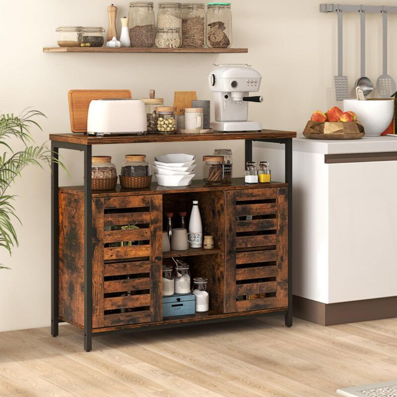 Hivvago Buffet Cabinet Industrial Sideboard Storage Cabinet with Slatted Door and 3 Adjustable Shelves