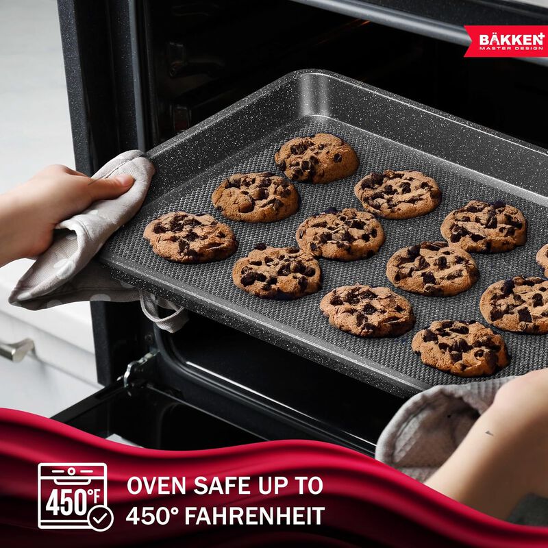 BAKKEN Kitchen Baking Pans - Small, Medium, and Large Cookie Pan (13.58×9.65, 15.75×11, 17.91×12.60), Nonstick, Diamond Texture Bottom,