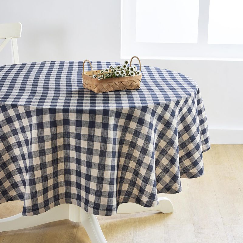 Solino Home 100% Pure Linen Round Tablecloth |Morgan Check