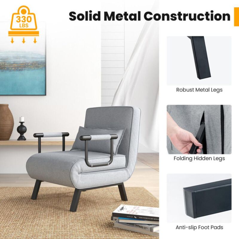 Hivvago Folding 6 Position Convertible Sleeper Bed Armchair Lounge Couch with Pillow
