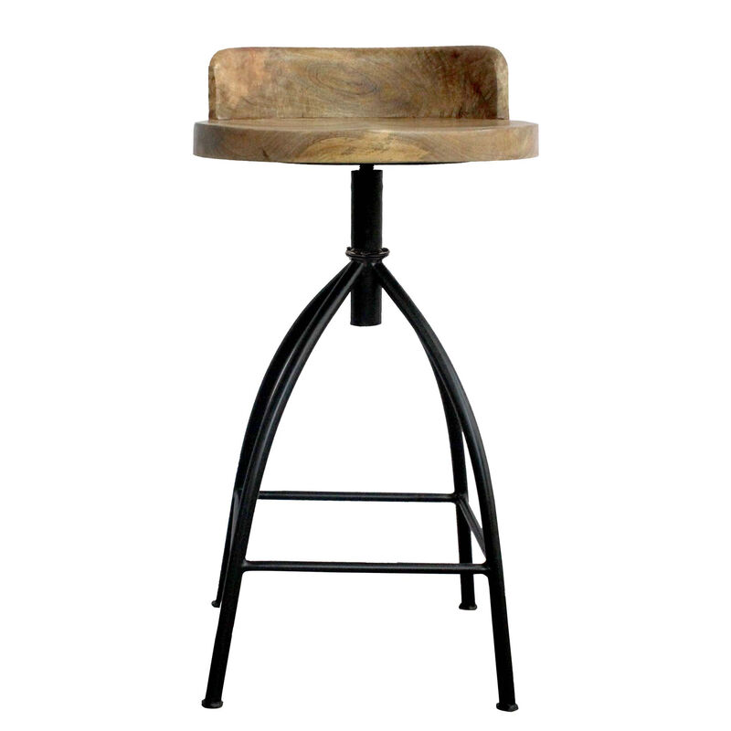 25-31 Inch Industrial Style Counter Height Stool with Adjustable Swivel Seat, Brown, Black-Benzara