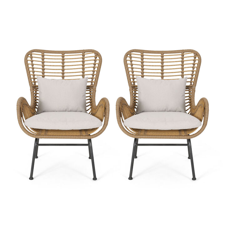 Merax Open Rattan Weave Finish Dining Chair Set of 2