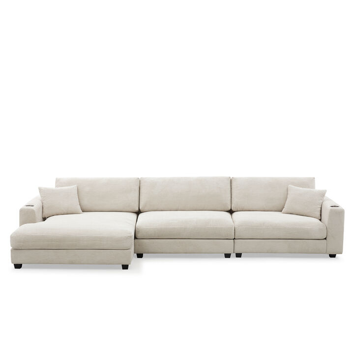 Merax Oversized Corduroy Sectional Sofa  with 50" Chaise