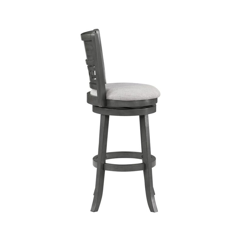 New Classic Furniture Gia 29 Solid Wood Swivel Bar Stool with Fabric Seat in Gray