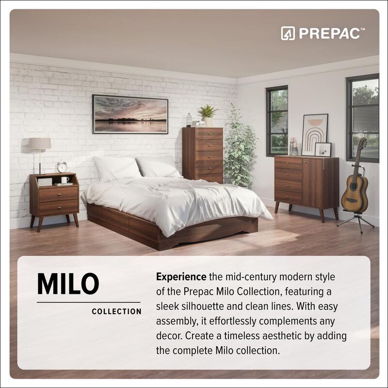 Prepac Milo Mid-Century Modern Bookcase with Six Shelves and Two Doors