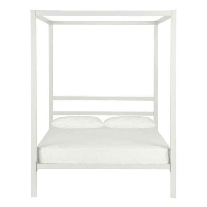 Hivvago Full size Modern White Metal Canopy Bed Frame