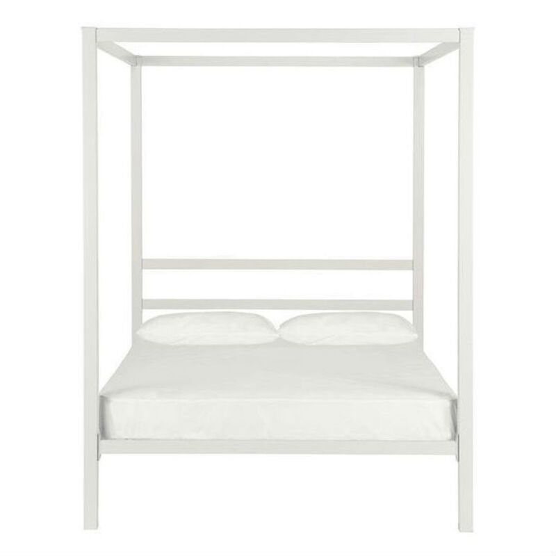 Hivvago Full size Modern White Metal Canopy Bed Frame