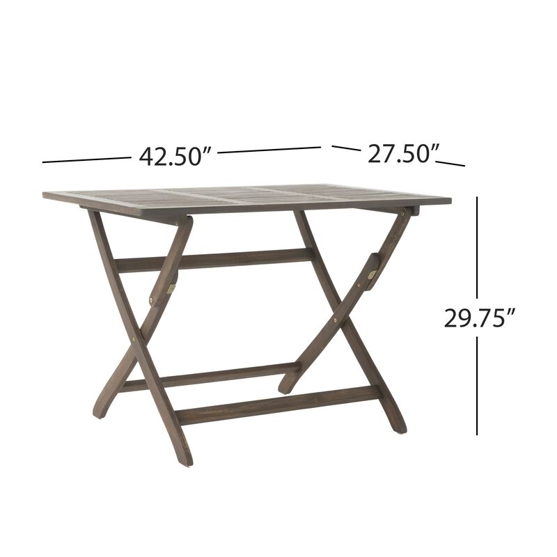 Cami Outdoor Foldable Bistro Table, 44in Rectangular Gray Acacia Wood - Benzara