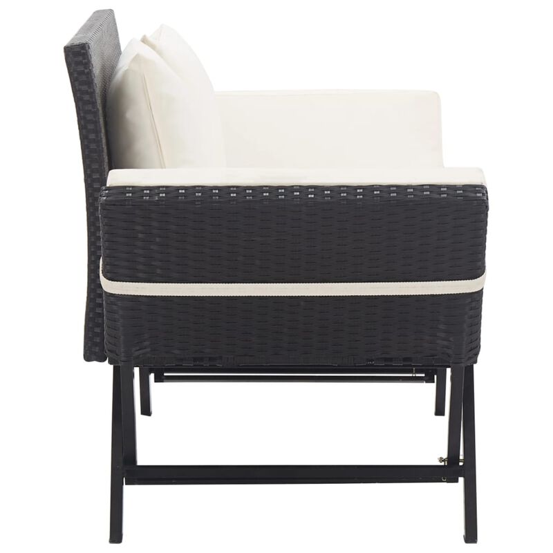 vidaXL Garden Bench with Cushions 69.3" Black Poly Rattan
